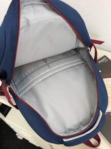 1pc Unisex Color Block College Style Backpack For Casual Use - Navy Blue - View 5