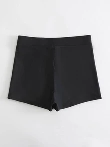 女士平角防走光黑色保守修身比基尼泳裤高腰遮肚平角温泉女士下装夏季 - 黑色 - 查看 3