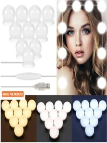 Luminária Camarim De Led Para Espelho Penteadeira 10 Lâmpadas 3 Cores Com Controle De Luminosidade Top - Branco - Visão 8