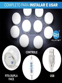 Luminária Camarim De Led Para Espelho Penteadeira 10 Lâmpadas 3 Cores Com Controle De Luminosidade Top - Branco - Visão 6