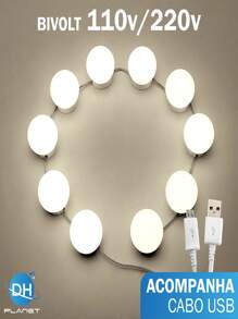 Luminária Camarim De Led Para Espelho Penteadeira 10 Lâmpadas 3 Cores Com Controle De Luminosidade Top - Branco - Visão 5