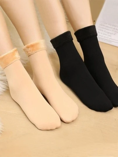 2 pares de calcetines térmicos gruesos y cálidos de invierno para mujer/hombre, calcetines sin costuras de piel negra, suaves y esponjosos para botas, dormir en el piso