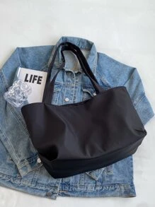 Large Capacity Stylish Shopping Bag, Commuter Simple Nylon Lightweight Casual Shoulder Bag