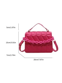 Chain Decor Embossed Diamond Print Small Handbag - Hot Pink - View 7