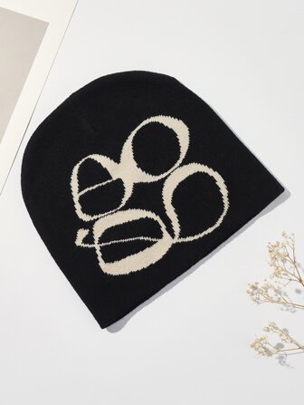 1pc Letter Embroidery Knit Beret Hat With Pompom, Autumn & Winter Fashion Beanie Casual Fall Outfit