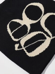1 件字母刺绣针织贝雷帽，带绒球，秋冬时尚便帽休闲秋季装 - 黑色 - 查看 2