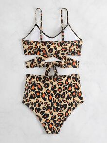 Sexy High Waist Crossed Back Printed Bikini Summer - Multicolor - View 2