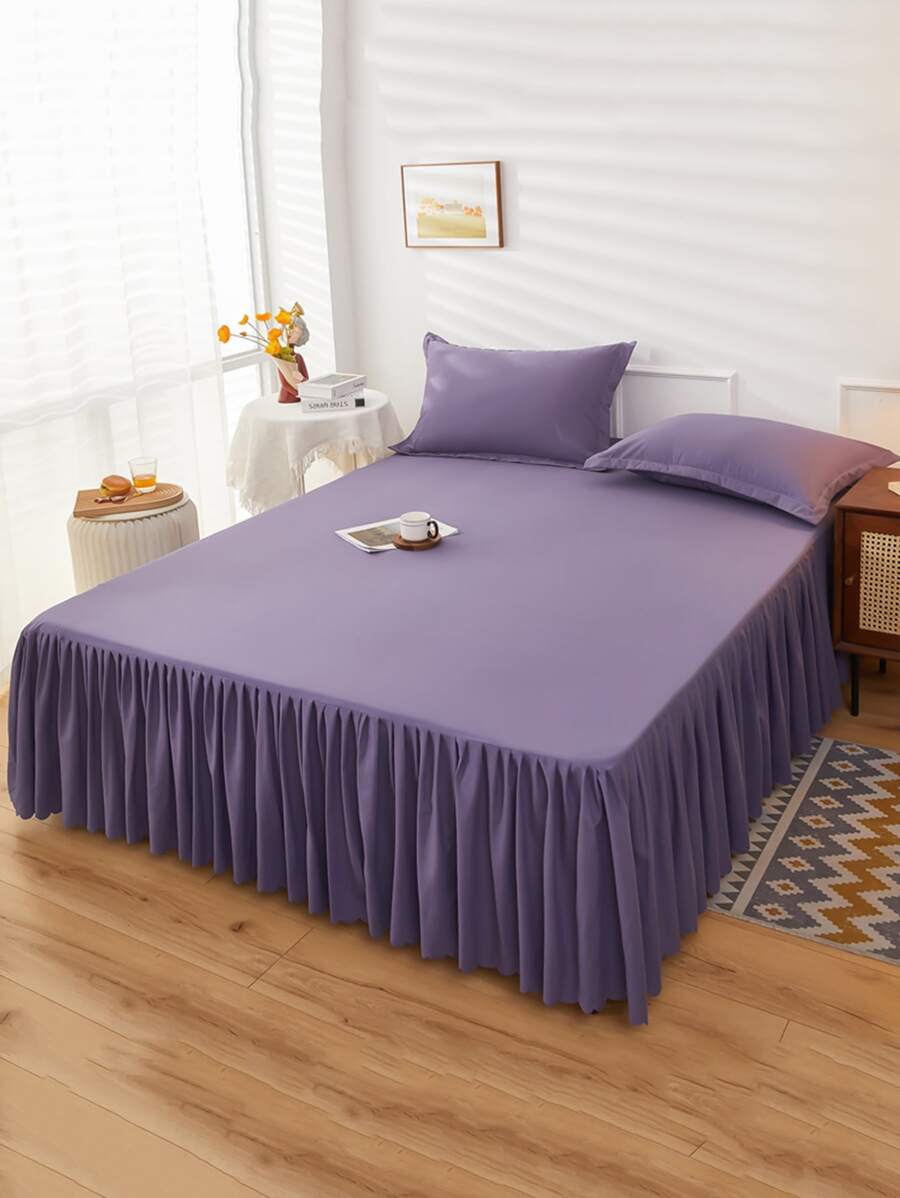 1pc Solid Color Bed Skirt With Ruffled Edges, Polyester Brushed Microfiber With Skin-friendly, Wrinkle Resistant, Anti-mite, Antibacterial And Thickened Feature, Super Soft, Machine Washable, Suitable For Four Seasons And Various Occasions Such As Bedroom, Guest Room, And Dormitory - Màu tím - Xem 1