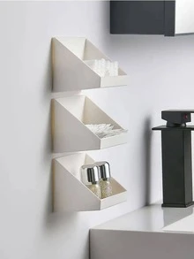 1 pieza Estante de almacenamiento montado en pared simple de plástico , clásico múltiples fines montado en la pared flotante estante para casa - Blanco - Ver 3