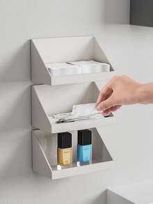 1 pieza Estante de almacenamiento montado en pared simple de plástico , clásico múltiples fines montado en la pared flotante estante para casa - Blanco - Ver 5