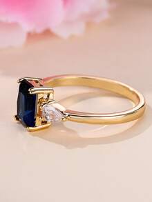 1入組復古風格金色戒指帶嵌入式石頭適合女士 - 寶藍色 - 查看 4