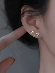 ELSEDES 1雙優雅S925銀不對稱Love心形鑲嵌寶石耳釘適用於女性每天穿戴和約會,完美禮品適用於女朋友 - 銀色 - 查看 4