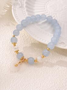 1入組石頭串珠彈性拉伸手環帶玉懸空吊墜吊墜適合女士生日感恩節聖誕節日禮物日常手掌首飾類一種尺寸適合全部 - 藍色 - 查看 2