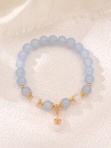 1入組石頭串珠彈性拉伸手環帶玉懸空吊墜吊墜適合女士生日感恩節聖誕節日禮物日常手掌首飾類一種尺寸適合全部 - 藍色 - 查看 3