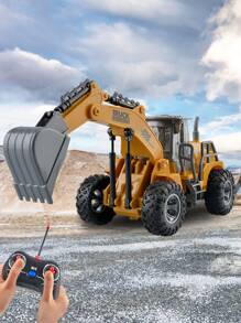 1盒含電池無線遙控工程卡車挖掘機玩具帶光效,1:30四通道模擬推土機,適合3-10歲男孩的禮物 - 黃色 - 查看 4
