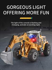 1盒含電池無線遙控工程卡車挖掘機玩具帶光效,1:30四通道模擬推土機,適合3-10歲男孩的禮物 - 黃色 - 查看 3