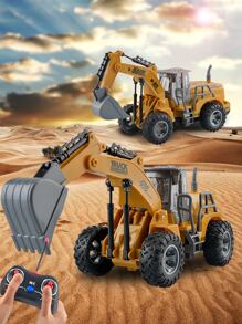 1盒含電池無線遙控工程卡車挖掘機玩具帶光效,1:30四通道模擬推土機,適合3-10歲男孩的禮物 - 黃色 - 查看 5