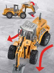 1盒含電池無線遙控工程卡車挖掘機玩具帶光效,1:30四通道模擬推土機,適合3-10歲男孩的禮物 - 黃色 - 查看 8