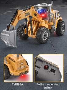 1盒含電池無線遙控工程卡車挖掘機玩具帶光效,1:30四通道模擬推土機,適合3-10歲男孩的禮物 - 黃色 - 查看 9