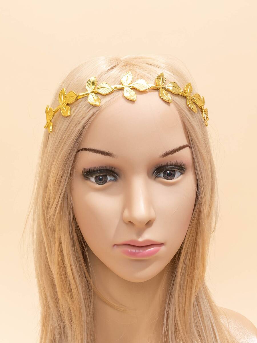 1pc Greek Goddess Style Alloy Leaf Headband - Gold - View 1