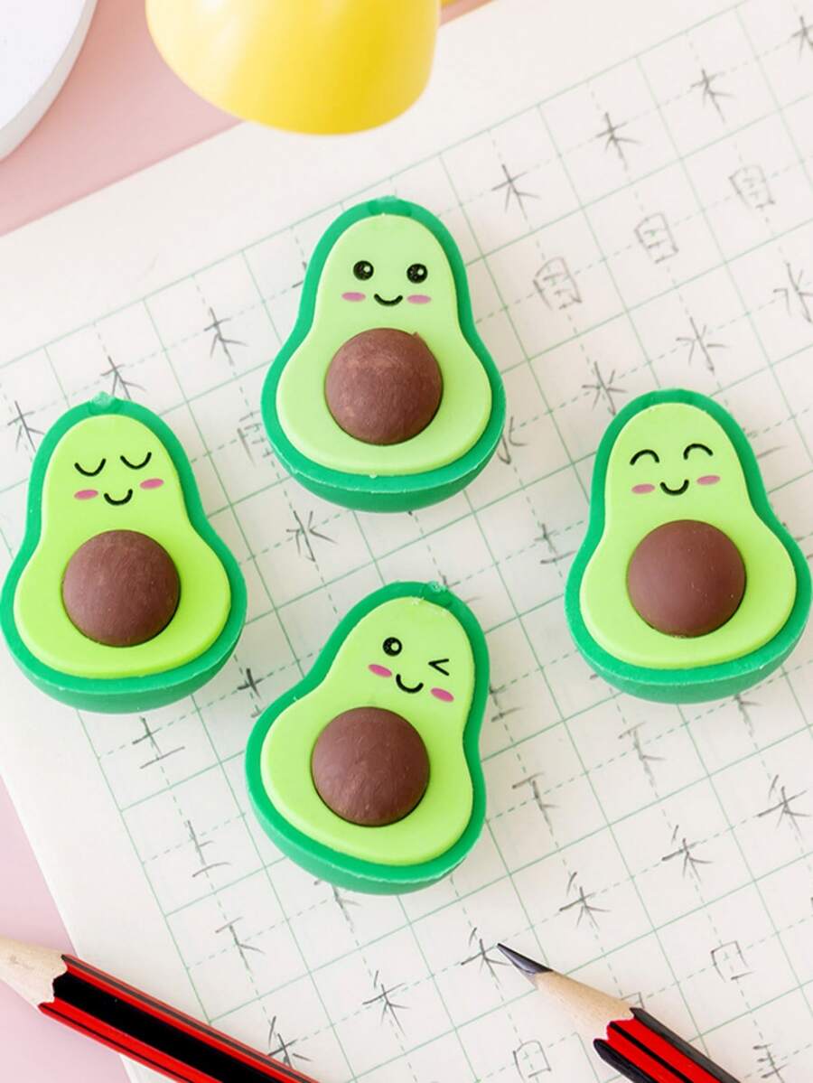 3pcs Set Random Cute Avocado Expression Erasers, Creative Stationery