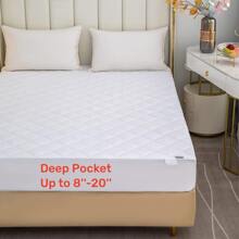 Mattress Topper Queen , Microfiber Mattress Fitted sheet for Deep Sleep, breathable Quilted Soft Mattress Protector Cover with elastic strap,Filling White Fitted Deep Pocket 8''-20''