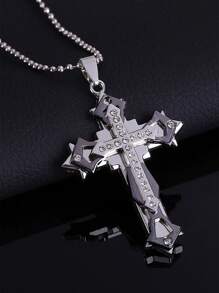 1 pieza Collar con colgante de hombres de acero inoxidable multicapas cruzado & mecánico estilo guay