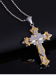 1 pieza Collar con colgante de hombres de acero inoxidable multicapas cruzado & mecánico estilo guay