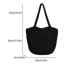 Versatile Crocheted Women's Shoulder Tote Bag, Daily Casual Handbag - Black - View 2
