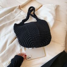 Versatile Crocheted Women's Shoulder Tote Bag, Daily Casual Handbag - Black - View 3