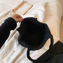 Versatile Crocheted Women's Shoulder Tote Bag, Daily Casual Handbag - Black - View 4