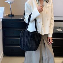 Versatile Crocheted Women's Shoulder Tote Bag, Daily Casual Handbag - Black - View 5