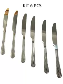Kit 6 Facas De Mesa Inox Para Casa, Bar, Restaurante, Pizzaria, Buffet - Prata - Visão 1
