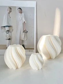 DIY 硅胶模具不对称几何波浪旋转蜡烛模具抽象艺术柱波浪条纹柱家居装饰香薰蜡烛模具 - 彩色 - 查看 5