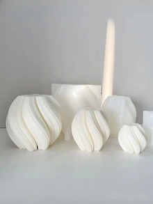 DIY 硅胶模具不对称几何波浪旋转蜡烛模具抽象艺术柱波浪条纹柱家居装饰香薰蜡烛模具 - 彩色 - 查看 3