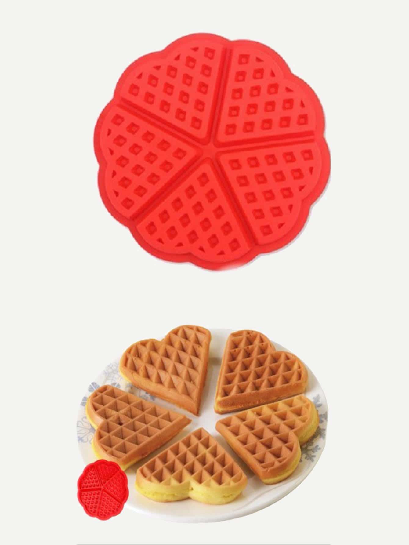 1入組华夫饼模具烘焙用品矽膠華夫鬆餅烘烤模具花愛心形狀模具,紅色的 - 紅色 - 查看 1