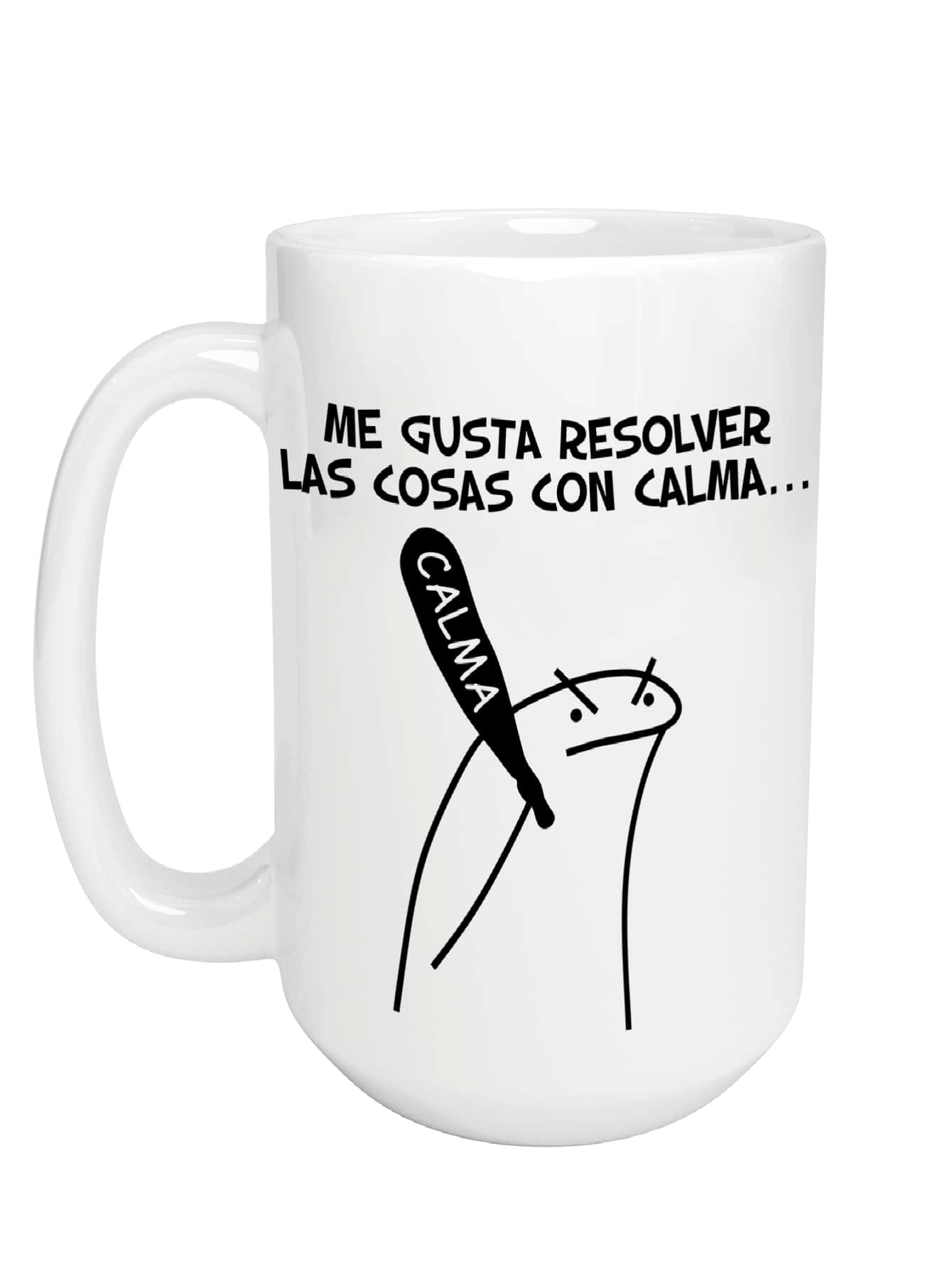 Flork Large Mug I Like To Solve Everything Calmly | Funny Deformed Meme Phrase 15 Oz | Coffee Or Tea - trắng - Xem 1