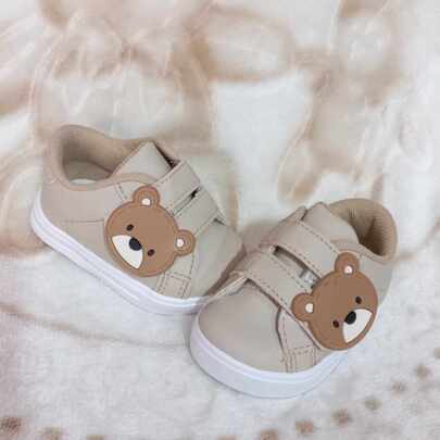 Tenis de bebê urso bege menino infantil estiloso