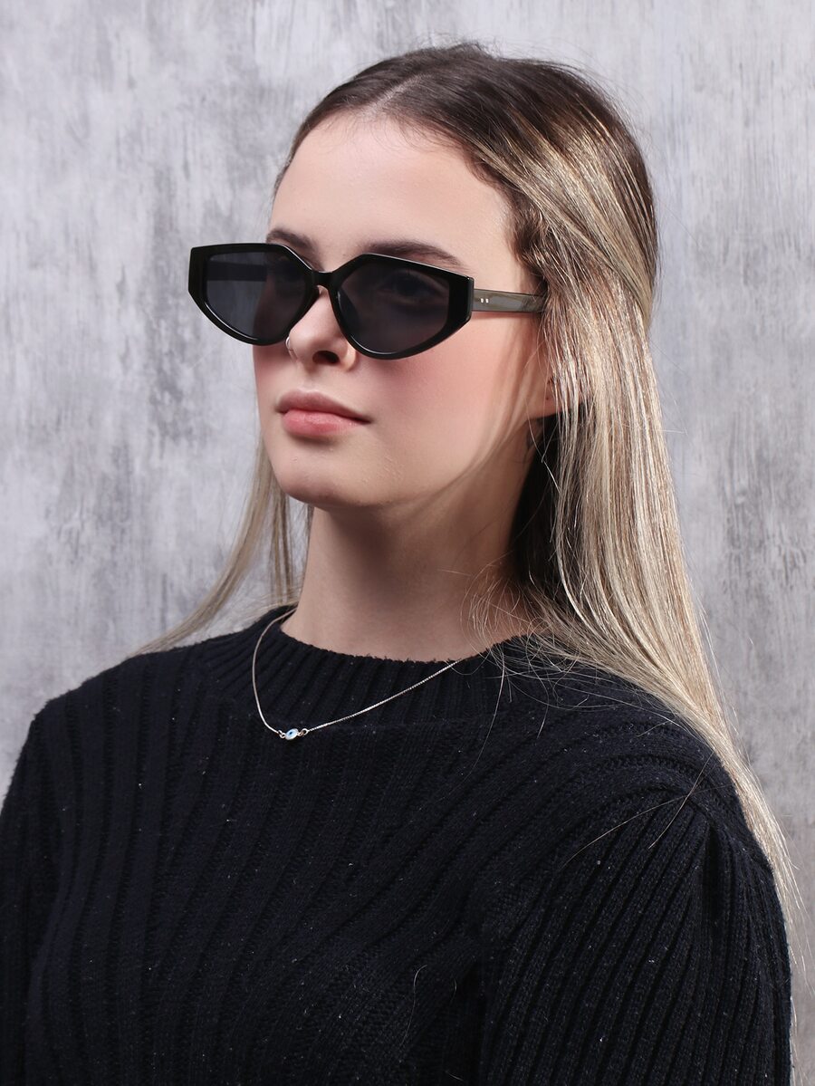 女士太陽眼鏡,休閒穿搭、與朋友分享、日常使用的完美禮物 - 黑色 - 查看 1