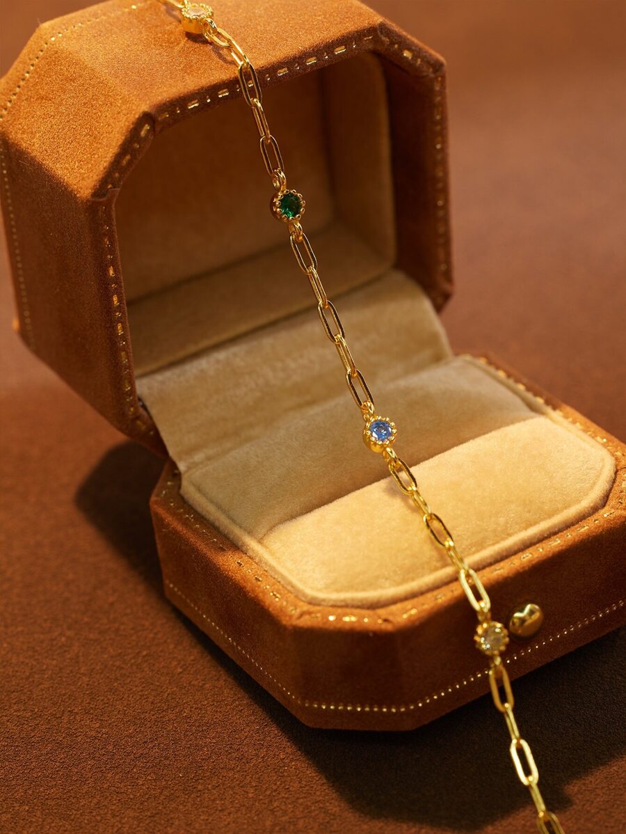 1 Vòng Tay Bạc 925 Đính Đá Cubic Zirconia 5 Màu Ngày Lễ