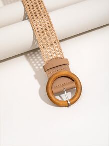 1條女士波西米亞風格PP草編織腰帶 - 卡其色 - 查看 3