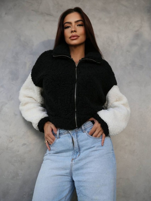 casaco bomber bicolor feminino