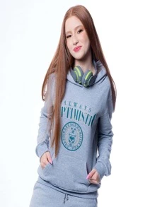 Blusa de Moletom Fechado com Capuz e Bolso Canguru com Estampa Optimistic