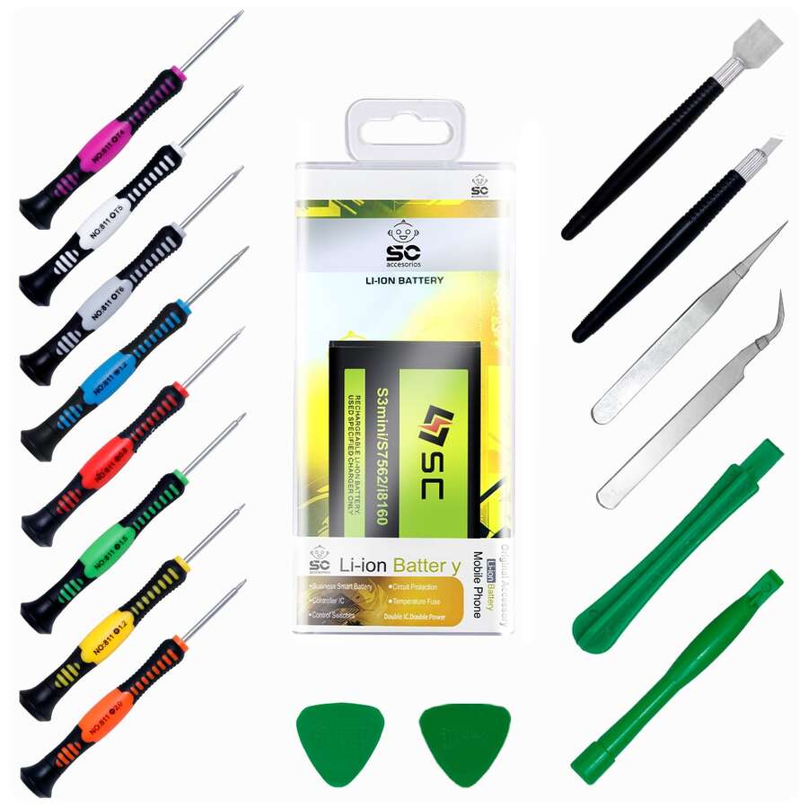 Batería Pila de Repuesto para Galaxy S3 Mini, Ace 2, S Duos, I8190, S7562, I8160, 1500mAh Reales | B425161LU | con Kit de Herramientas, Refacción Reparación - Más - Ver 1