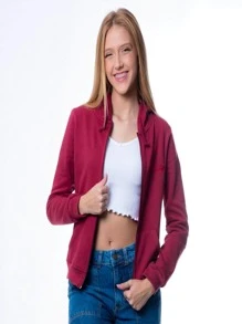 Blusa de Moletom com Ziper e Estampa Básica