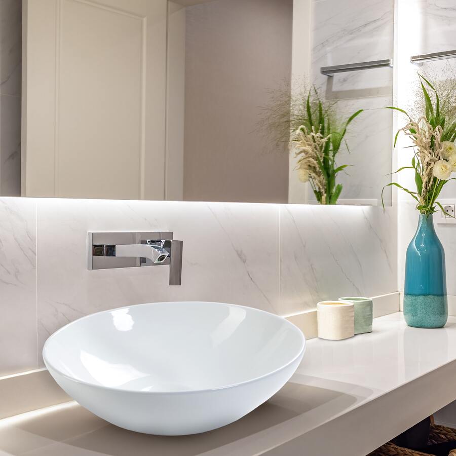 Lavabo Ovalin De Cerámica Blanco Para Baño Modelo Zurich Alto Brillo Moderno Diseño Circular - Blanco - Ver 1