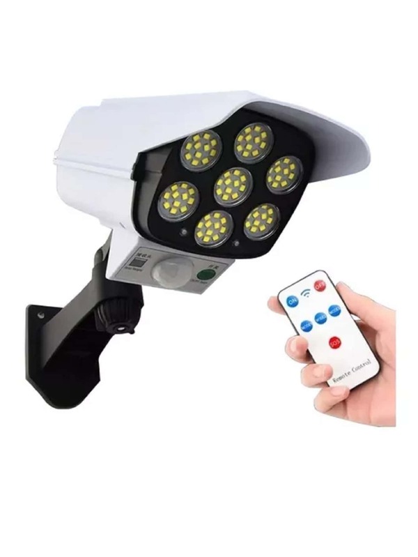 DeTODO Lampara Reflector Solar Luz Led Pared Sensor Exterior Jardin Camara Seguridad Falso