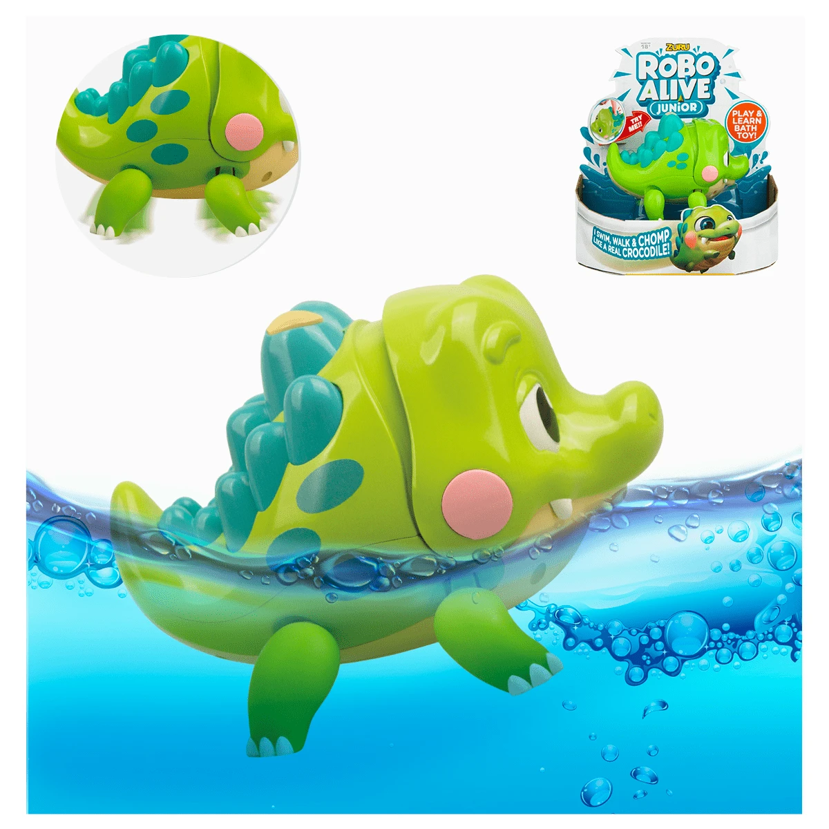 Juguete De Baño De Tiburón, Pez, Cocodrilo Con Movimiento Para Niños Pequeños Bebés Tina Bañera - Verde - Ver 1