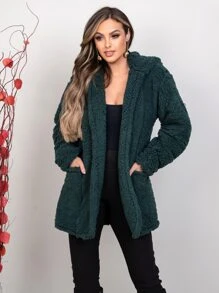 Women Faux Fur Coats - Verde Oscuro - Ver 1
