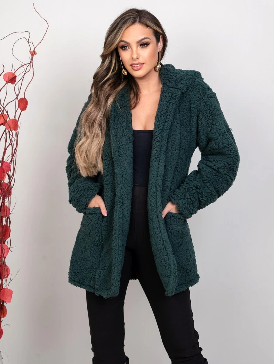 Women Faux Fur Coats - Verde Oscuro - Ver 1